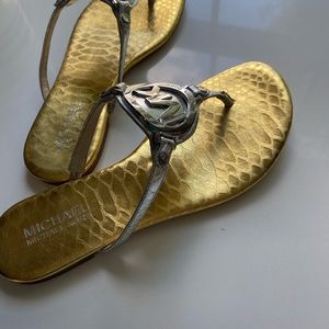 Gold and Silver Michael Kors Flip Flops